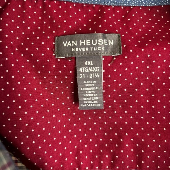 Van Heusen Never Tuck Plaid Button-Down Shirt 4XL Blue Red Short Sleeve Relax Fi - Picture 6 of 7